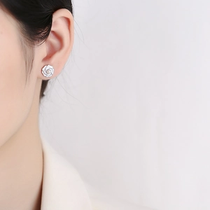 Elegant 925 sterling silver camellia flower stud earrings with pearl for women