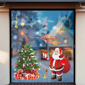 Christmas Window Stickers Static Cling Santa Claus Tree Snowflake Glass Door Decor Reusable Waterproof PVC Home Shop Festive