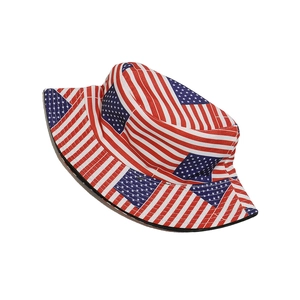 Detail shot of sturdy stitching on American flag print bucket hat for Independence Day