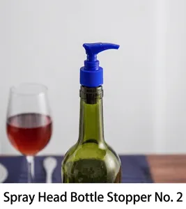 Blue pump-style wine bottle stopper nozzle for efficient sealing and dispensing on glass bottles