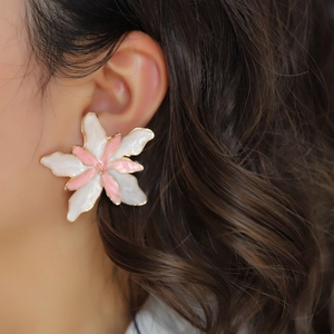 Women Double Layer Flower Stud Earrings Exaggerated Sweet Elegant Zinc Alloy Enamel Floral Earrings Fashion Jewelry Accessories
