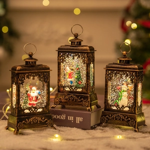 Vintage Christmas lantern decoration with Santa, LED warm light and swirling glitter water