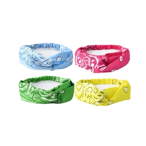 Unisex paisley pattern sweatbands with twist knot design in four vibrant colors
