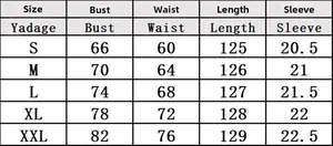 Guide des tailles détaillé pour robe longue d'été avec mesures de poitrine et de taille