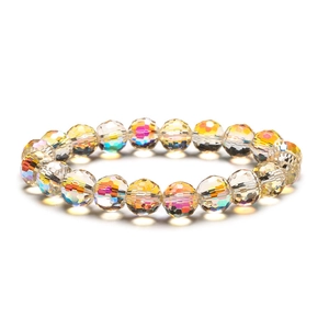 Sparkling 10mm faceted crystal glass bead bracelet with iridescent AB coating and rainbow finish