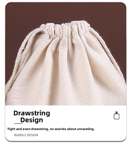 Close-up of tight drawstrings and high-quality stitching on a cotton canvas bag