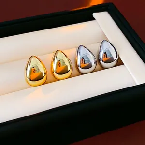 Orecchini A Lobo A Goccia Con Perno In Argento Metallo Lucidato A Specchio Minimalista Elegante Chic Per Donna