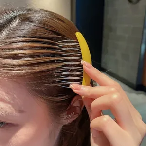 Korean style yellow moon hair side comb for smoothing messy flyaway hair on women