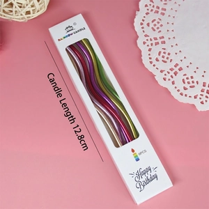 Pack of 6 metallic colorful wave-shaped birthday candles, 12.8cm long, spiral cake decoration