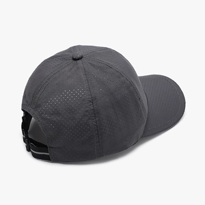 Breathable dark gray mesh baseball cap for outdoors with adjustable rear strap and buckle