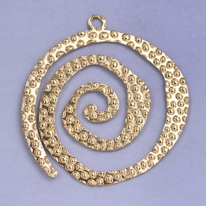 Detail view of a 304 stainless steel golden spiral pendant with unique hammered texture
