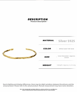 Detail of S925 sterling silver open bracelet featuring irregular textured molten finish
