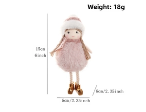 Pink plush Christmas doll ornament with gold boots and soft knit scarf detail