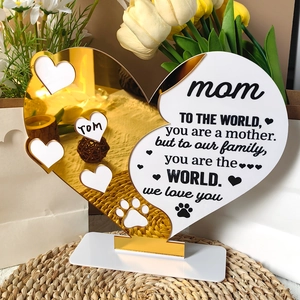 Acrylic heart gift for Mother's Day with gold mirror frame and warm English message