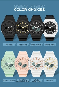 Array of SANDA sports watches in 8 colors with dual display and 5BAR waterproof design