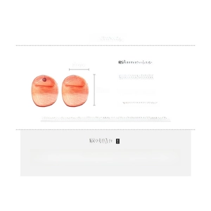 Detailed size specifications for red resin petal earrings with silver pins on white backdrop