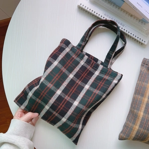 Vintage British Style grün karierte Canvas Tragetasche kleine Handtasche für Alltag