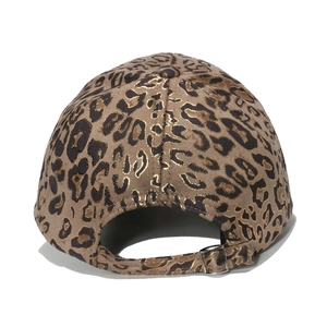 Adjustable leopard print baseball cap with metallic accents and silver back buckle