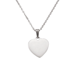 Polished silver heart pendant on a delicate cable chain against a white background