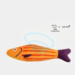 Interactive catnip plush fish toy with internal ABS squeaker box for kitten stimulation