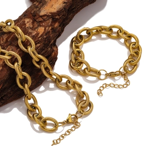 13mm chunky gold stainless steel spiral link chain necklace and bracelet set for men
