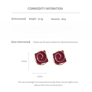 Detailed spec sheet for vintage square alloy earrings with weight and size info