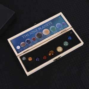 Solar System Nine Planets Desktop Ornament Natural Crystal Gemstone Spheres With Wooden Box Mineral Specimens Decor
