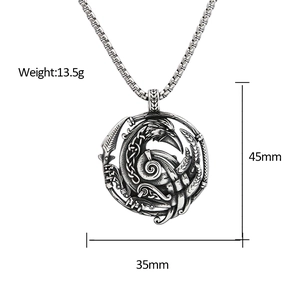 Detailed view of Viking raven pendant with dimensions 45x35mm and Celtic knot pattern