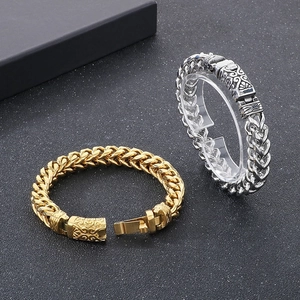 Retro punk 18k gold plated titanium dragon bone chain bracelet for men with totem clasp