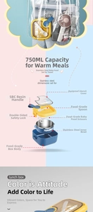 750ml stainless steel baby food container with safety locks, spoon, and food scissors