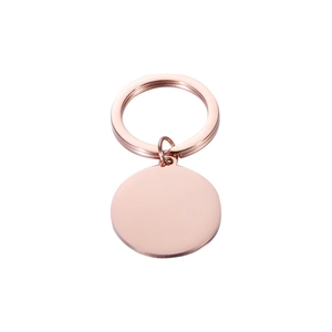 Polished rose gold stainless steel round keychain with blank metal disc pendant