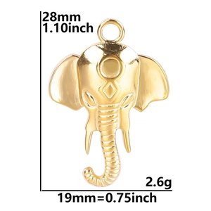 Detailed view of golden elephant pendant with 28mm height and 19mm width dimensions