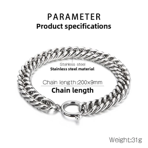 Detail specifications of 9mm wide stainless steel curb chain bracelet for men with spring clasp