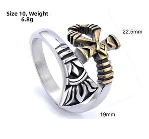 Detail view of Ankh cross ring with dimensions 22.5mm and weight of 6.8 grams