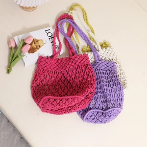 Bohemian hollow cotton rope woven shoulder bag for women beach vacation in multiple colors