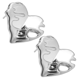 Macro shot of silver stainless steel heart earrings with molten hollow drip design