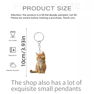 Cute 10cm 2D flat acrylic orange tabby cat keychain with durable metal keyring