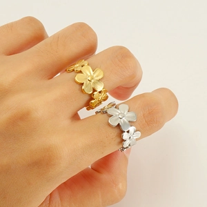 Flower Design Ring Stainless Steel 18K Gold Plated Open Adjustable Hollow Daisy Band Fashion Jewelry For Women