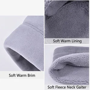 Winter fleece hat and neck warmer set for kids, thick thermal lining in light grey