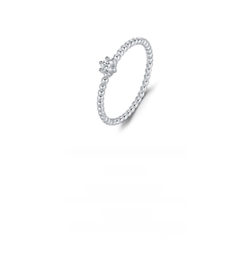 Detail of beaded s925 silver ring with a six-prong set brilliant Moissanite stone