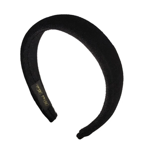 Classic black velvet padded headband with handmade gold script lettering on the inner side