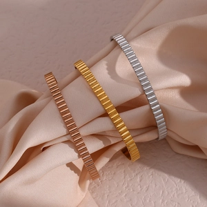 Three-color vertical ripple texture open bangles in gold, rose gold and silver finish