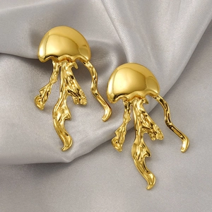 Jellyfish Earrings Stainless Steel 18K Gold Plated Polished Biomimetic Animal Shape Fashion Trendy Ear Studs For Women