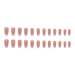 Minimalist white French press-on nails with abstract patterns, 24-piece set long coffin shape