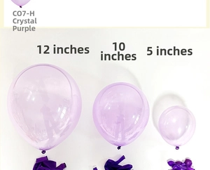 Comparison of crystal purple latex balloons in 5, 10, and 12 inch sizes for party decor