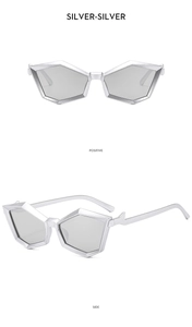 Front and side views of silver geometric polygon sunglasses with matte finish