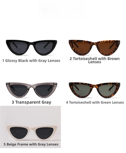 Various color options for these stylish and trendy cat eye sunglasses for adults