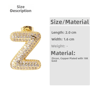 Detail of 18K gold-plated letter Z earring with cubic zirconia, size 2.0x1.6cm
