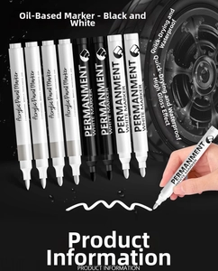 Waterproof white and black acrylic markers on tire with fast-drying high coverage ink