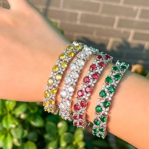 Exquisite tennis bracelet with sapphire and zircon stones in multiple vibrant colors